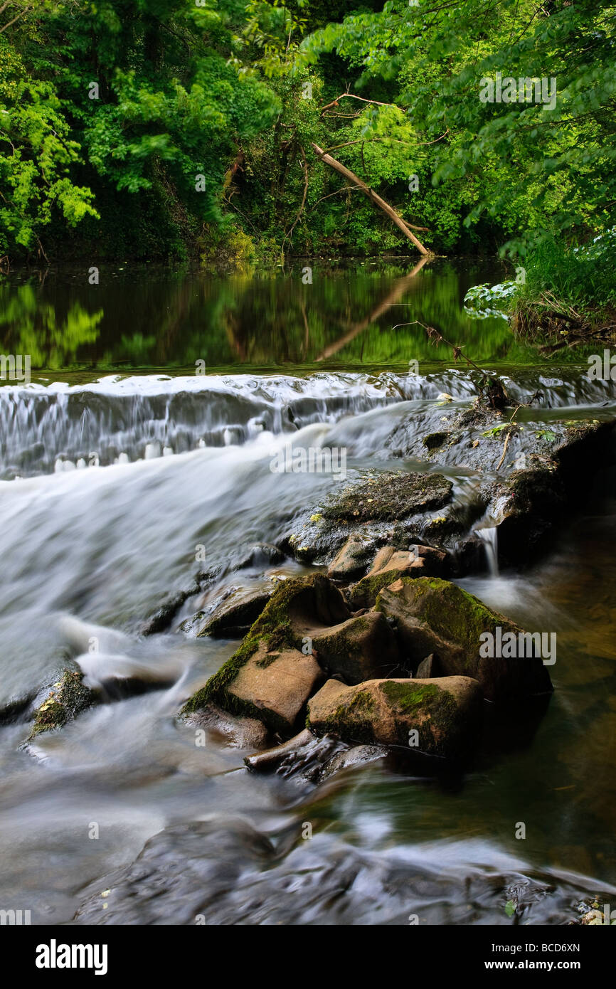 Fluß Ayr, Wehr von Sorn, Ayrshire Stockfoto