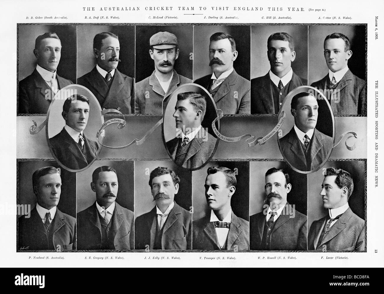 Aussie Cricketers 1905 Porträtfotografien von England für die Asche-Serie touring australische Cricket-team Stockfoto