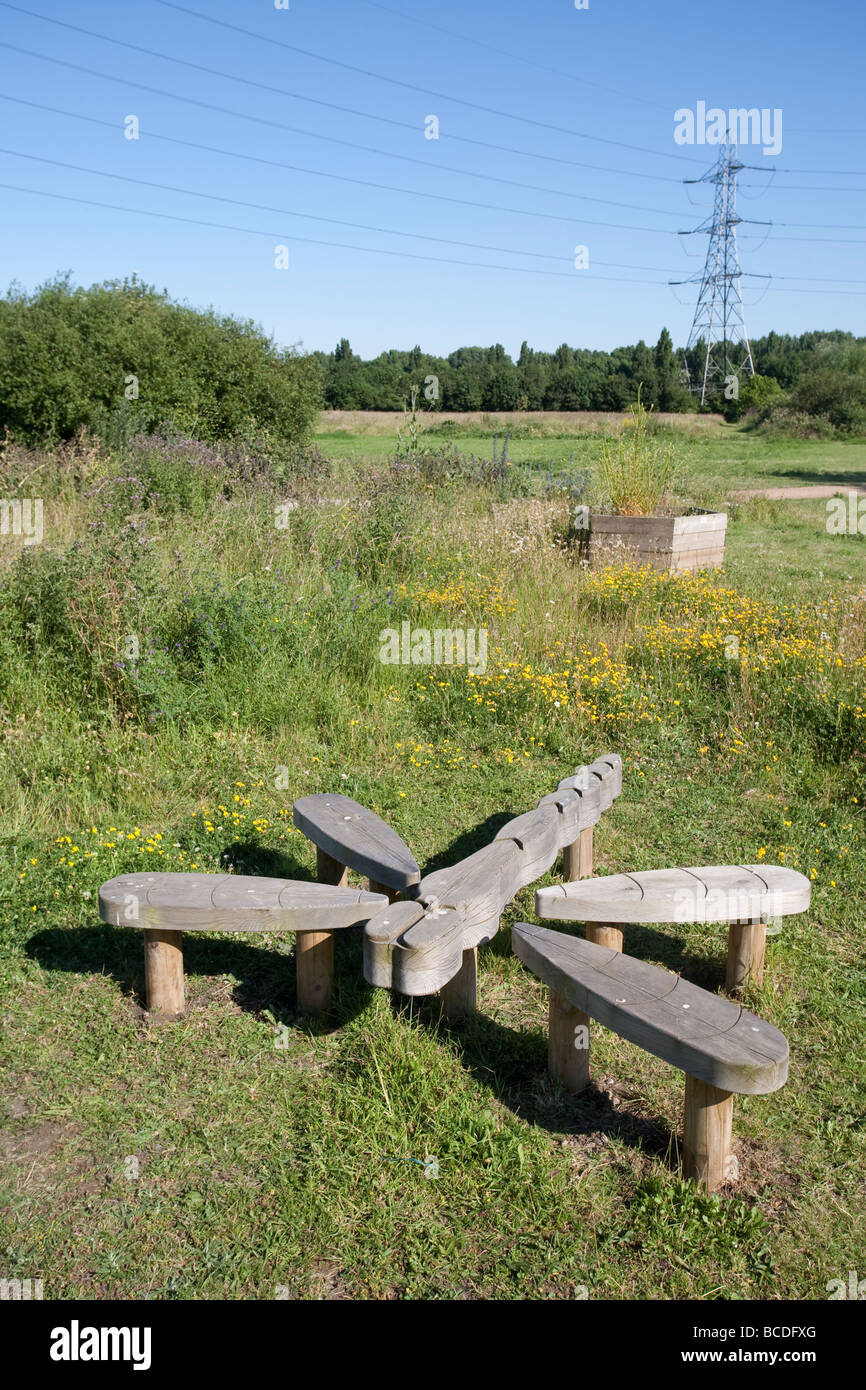 Libelle-Bank. Lee Valley Naturschutzgebiet, Lee Valley Regional Park, London, England, UK Stockfoto