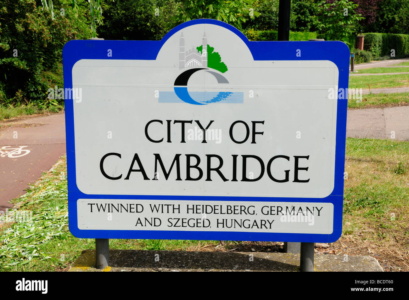 Stadt von Cambridge Zeichen im Barton Road, Cambridge England UK Stockfoto