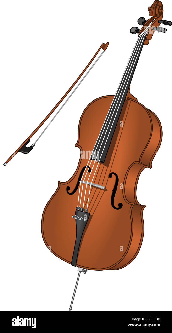 Cello und Bogen. Stockfoto