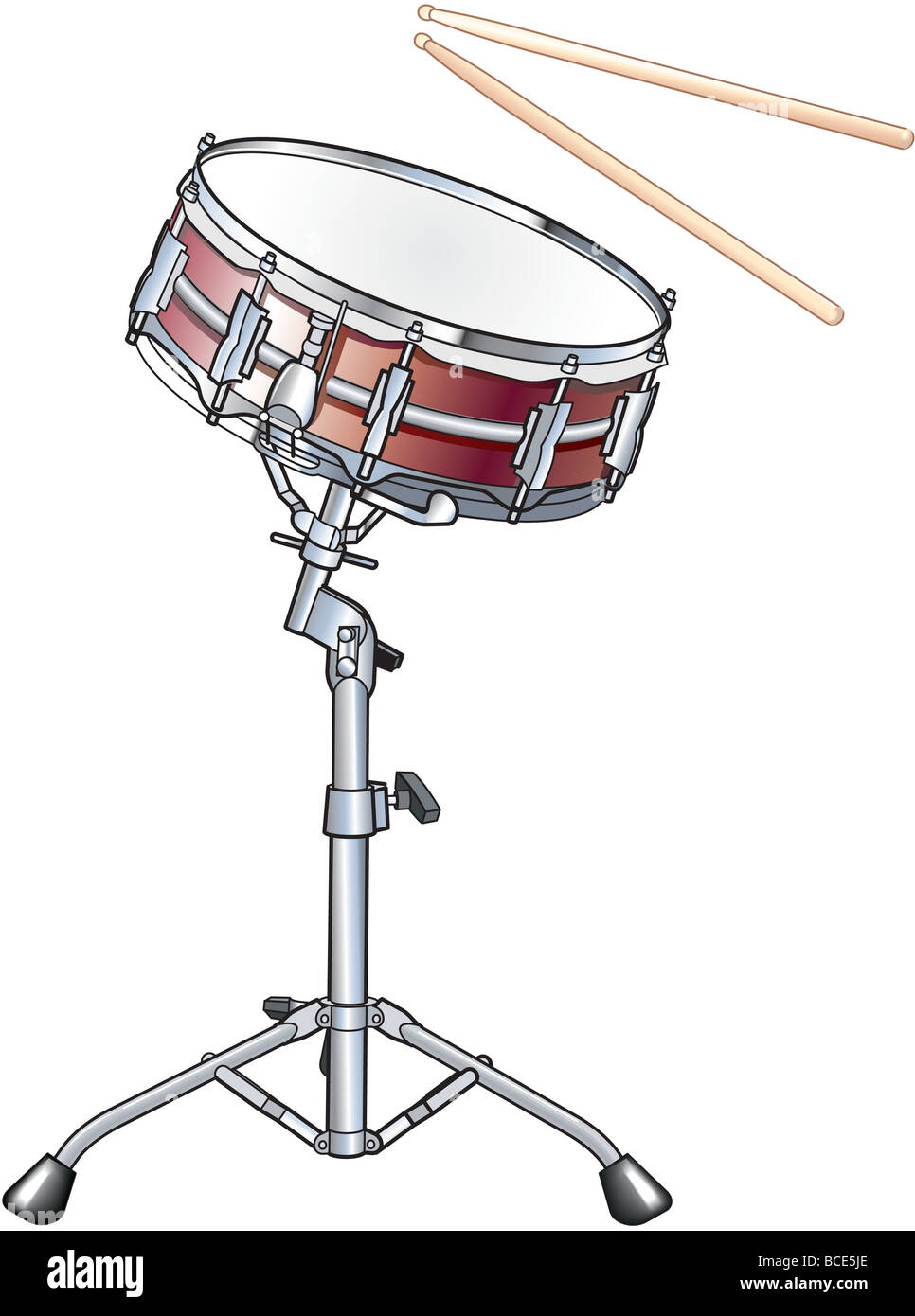 Snare-Drum und Drumsticks. Stockfoto