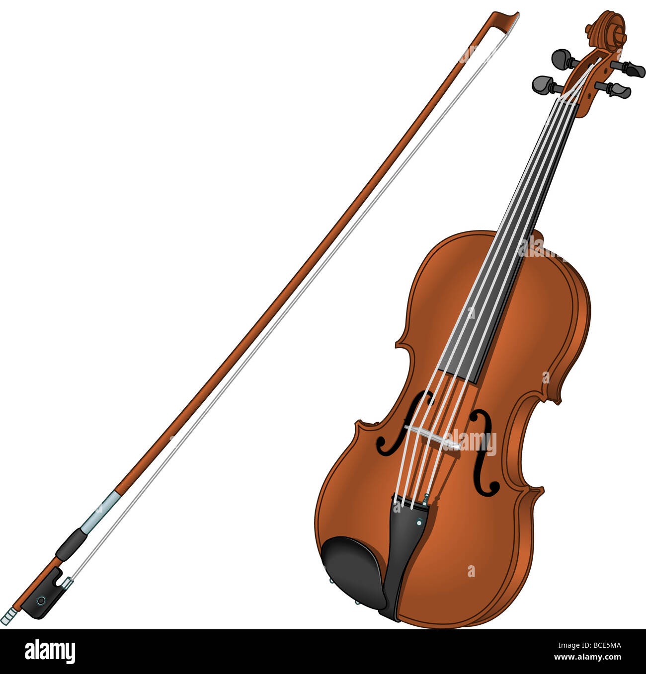 Violine und Bogen. Stockfoto