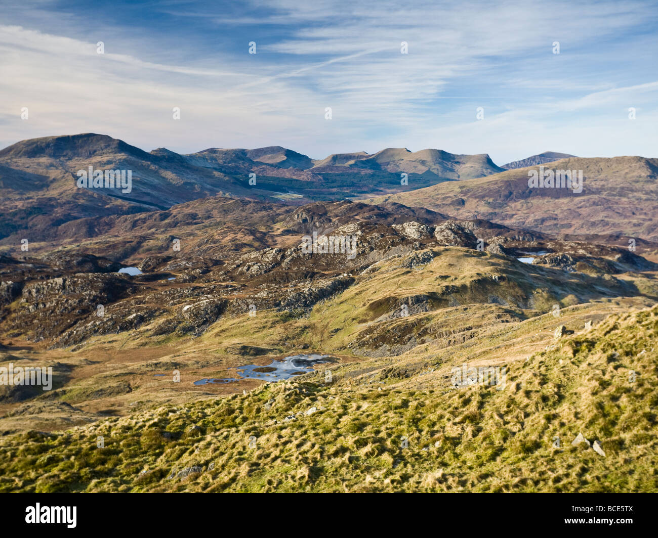 Shapely Nantille Ridge Teil des Eifionydd Bereichs aus der Ferne Snowdonia Wales gesehen Stockfoto