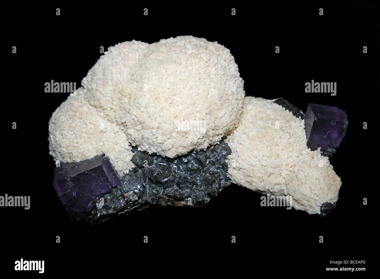 Geologische Mineralien Baryt, Blende, Fluorit Elmwood Mine, Tennessee, USA Stockfoto