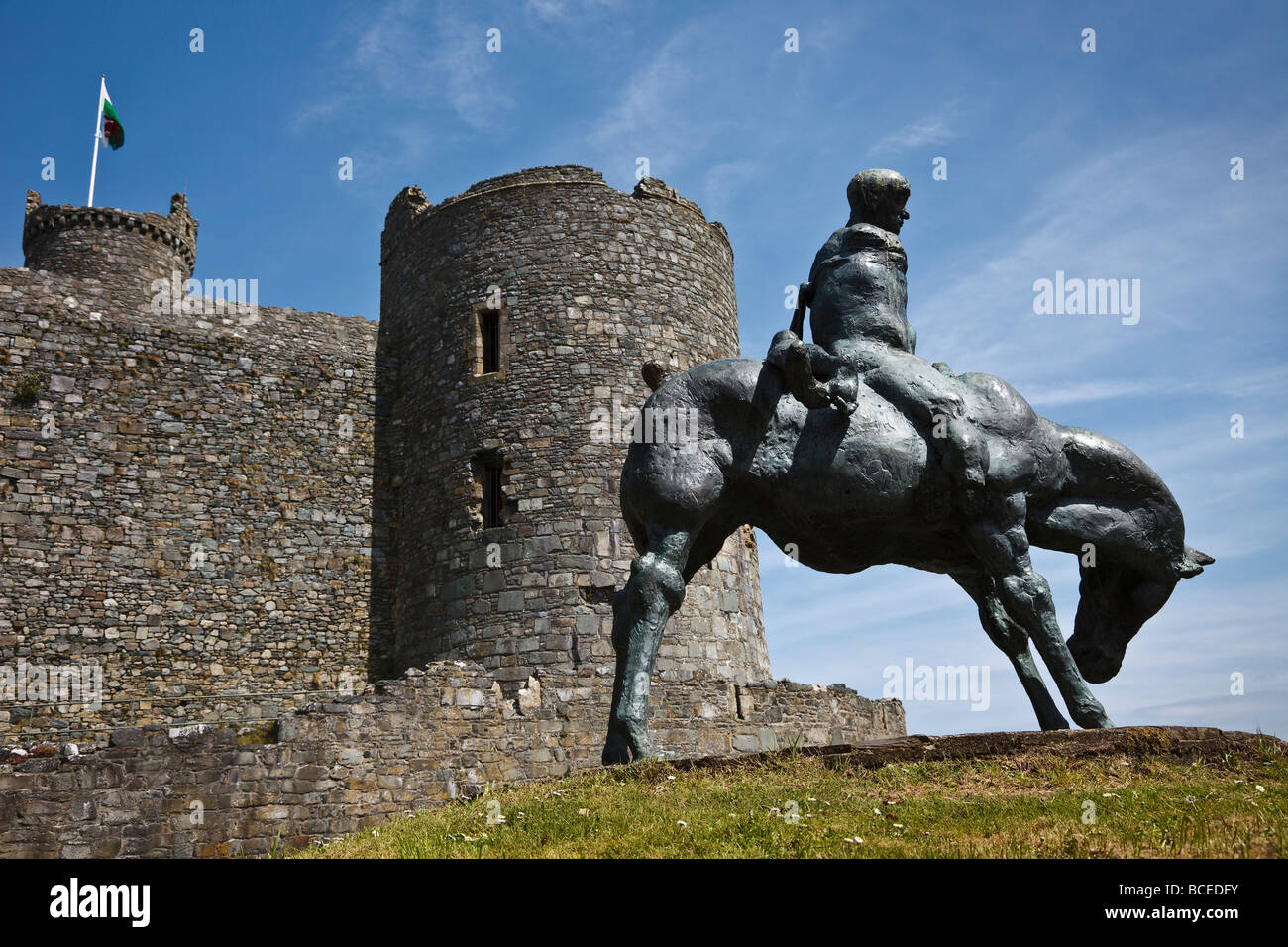 Die beiden Könige Skulptur, Harlech Castle, Wales Stockfoto