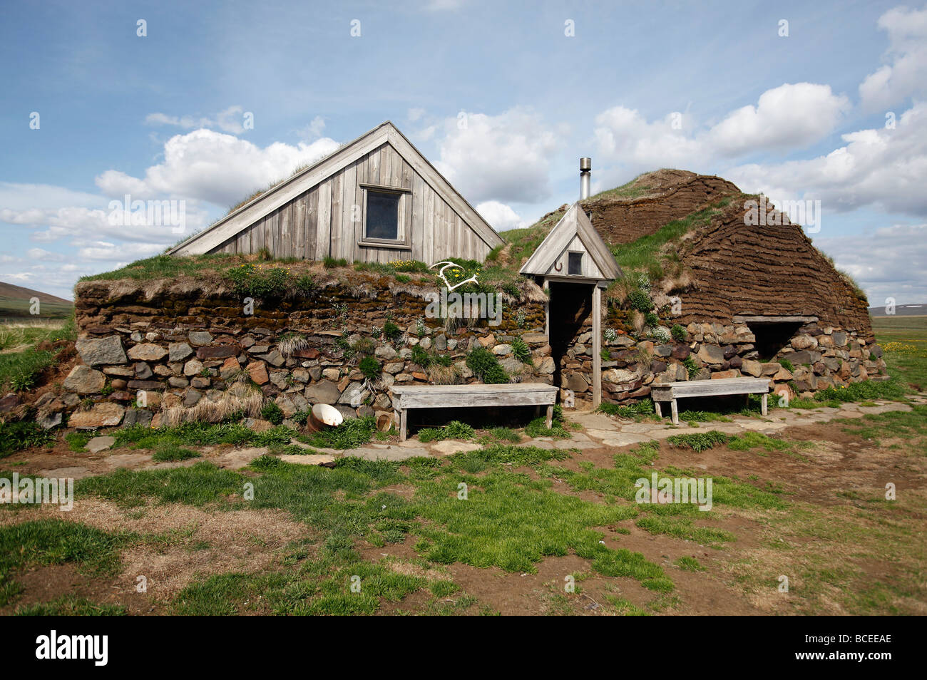 Restaurierte Rasen Haus, Sænautasel, Island Stockfoto