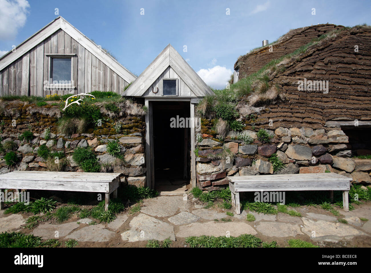 Restaurierte Rasen Haus, Sænautasel, Island Stockfoto