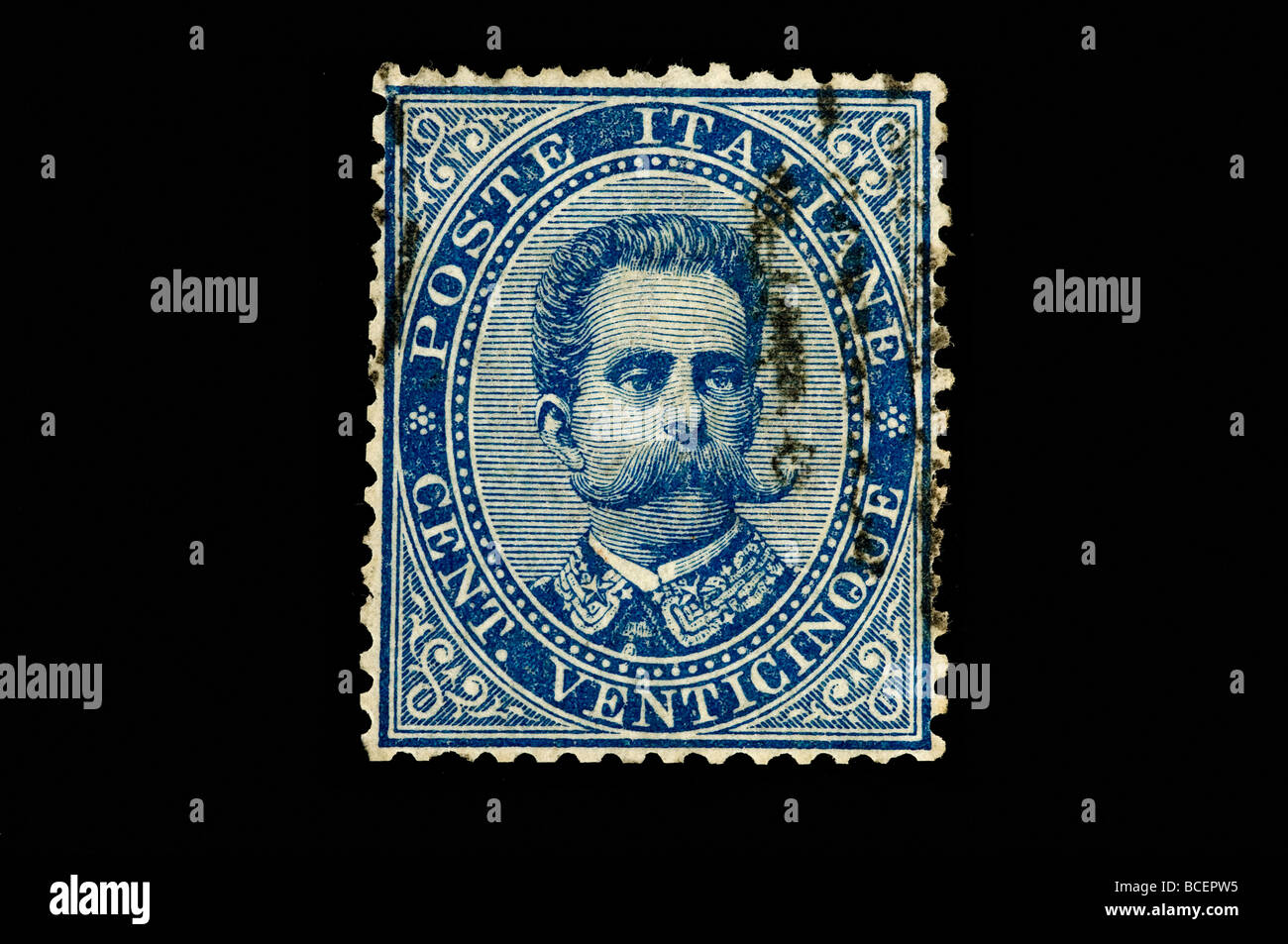 Umberto I., alter König von Italien in einer italienischen Briefmarke von 1882 Stockfoto