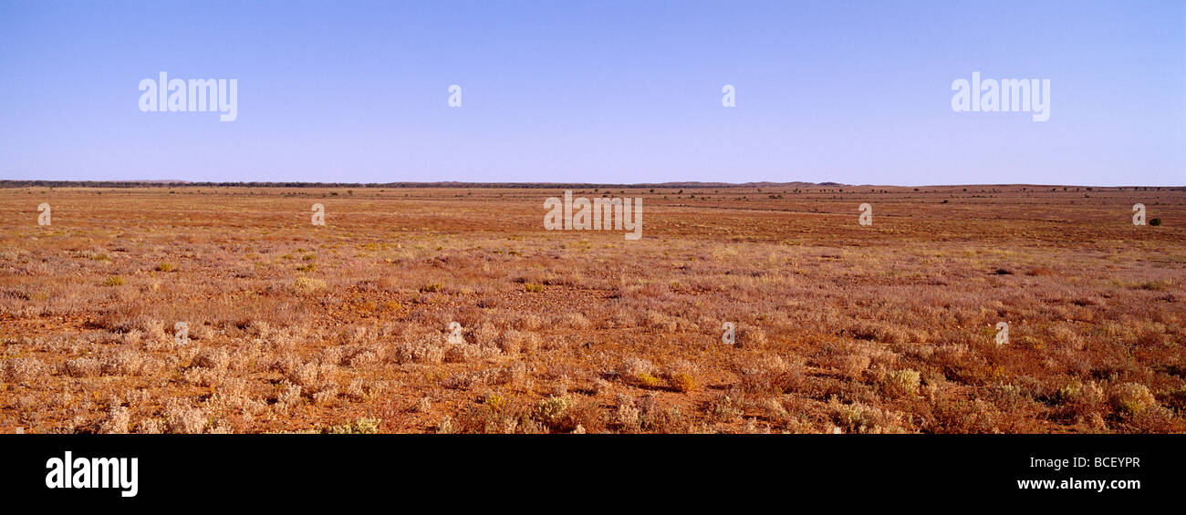 Am Nachmittag über die weiten und strukturlose Wüstenebene in der Nähe von Broken Hill. Stockfoto