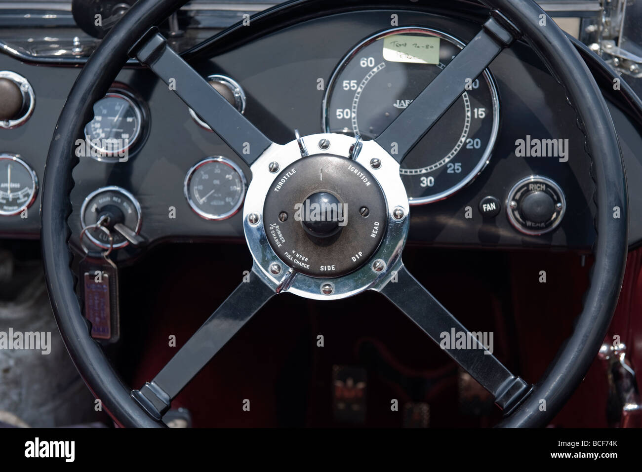 de Havilland Aircraft Erbe Zentrum Museum, Aston-Martin-Tag, Auto Detail, 1933 Le Mans 1,5 l Sport Roadster Interieur Stockfoto