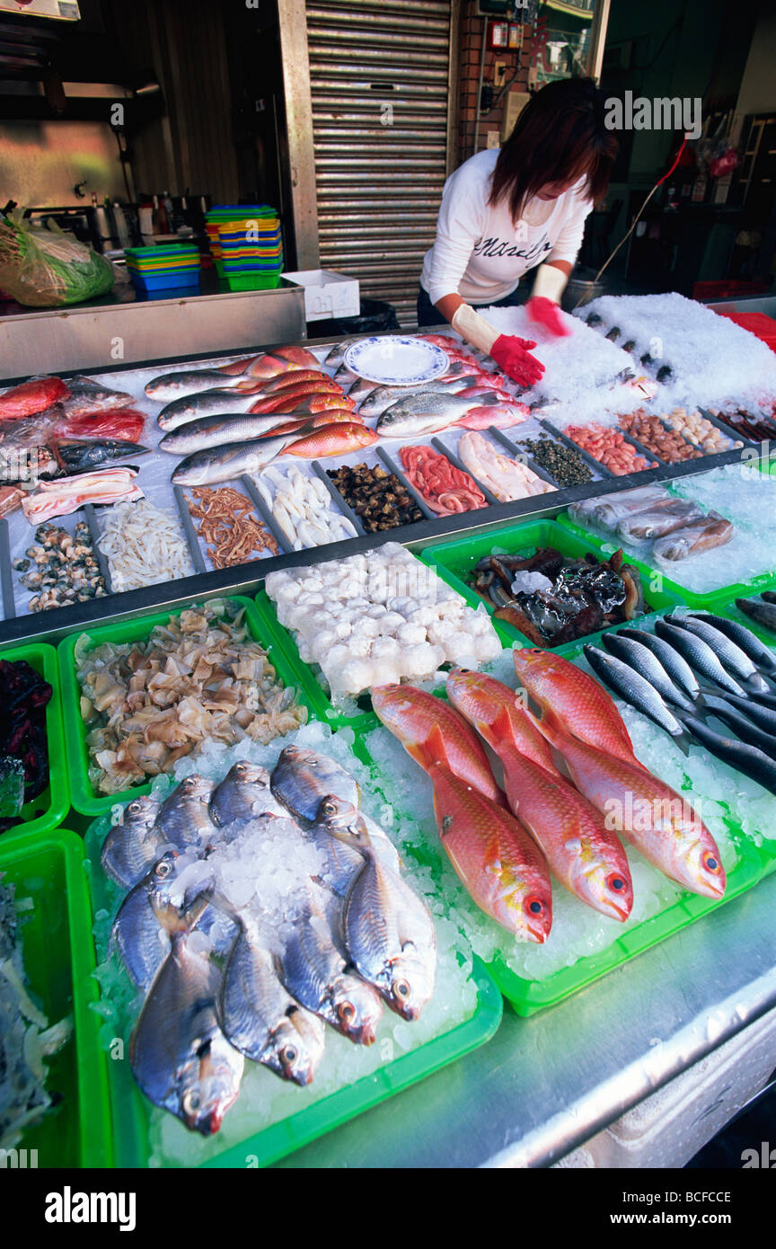 Taiwan Kaohsiung Cijin Island Seafood Restaurant Display Stockfoto