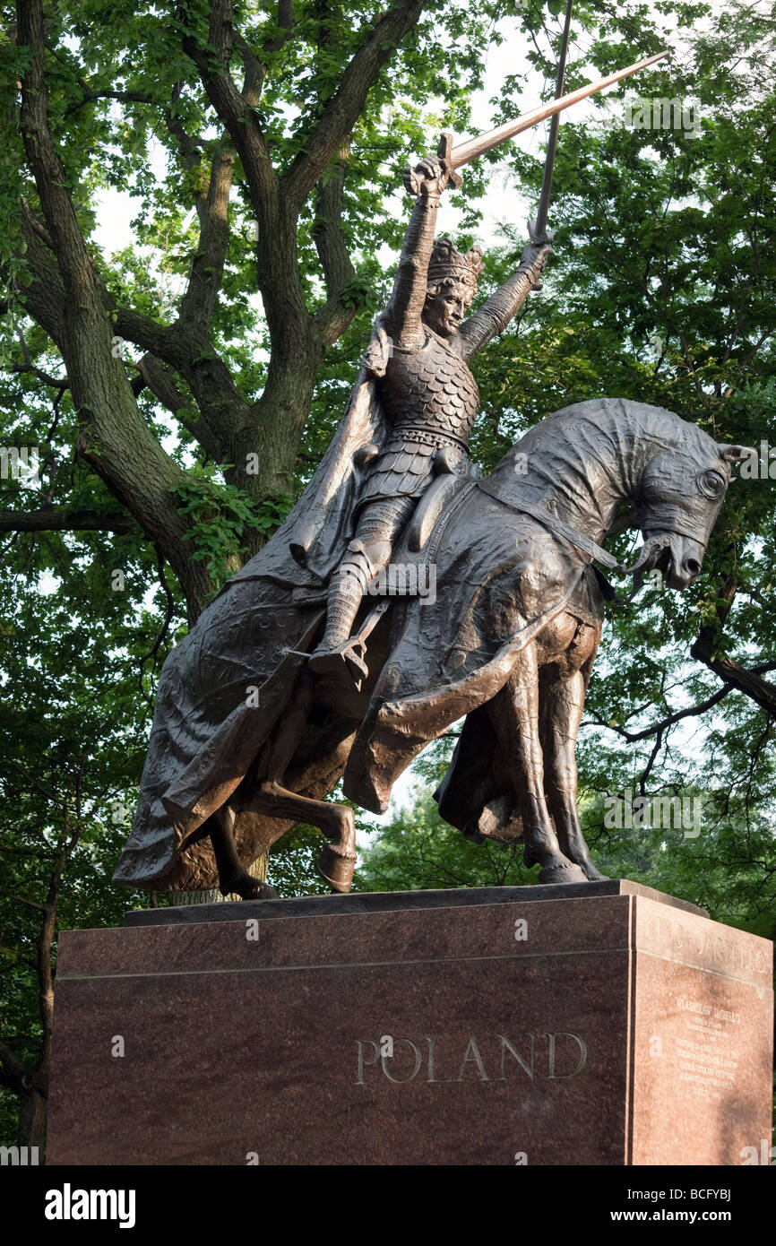 Reiterdenkmal des Königs von Polen und Großfürst von Litauen Władysław II Jagiełło, befindet sich im Central Park in New York City. Stockfoto