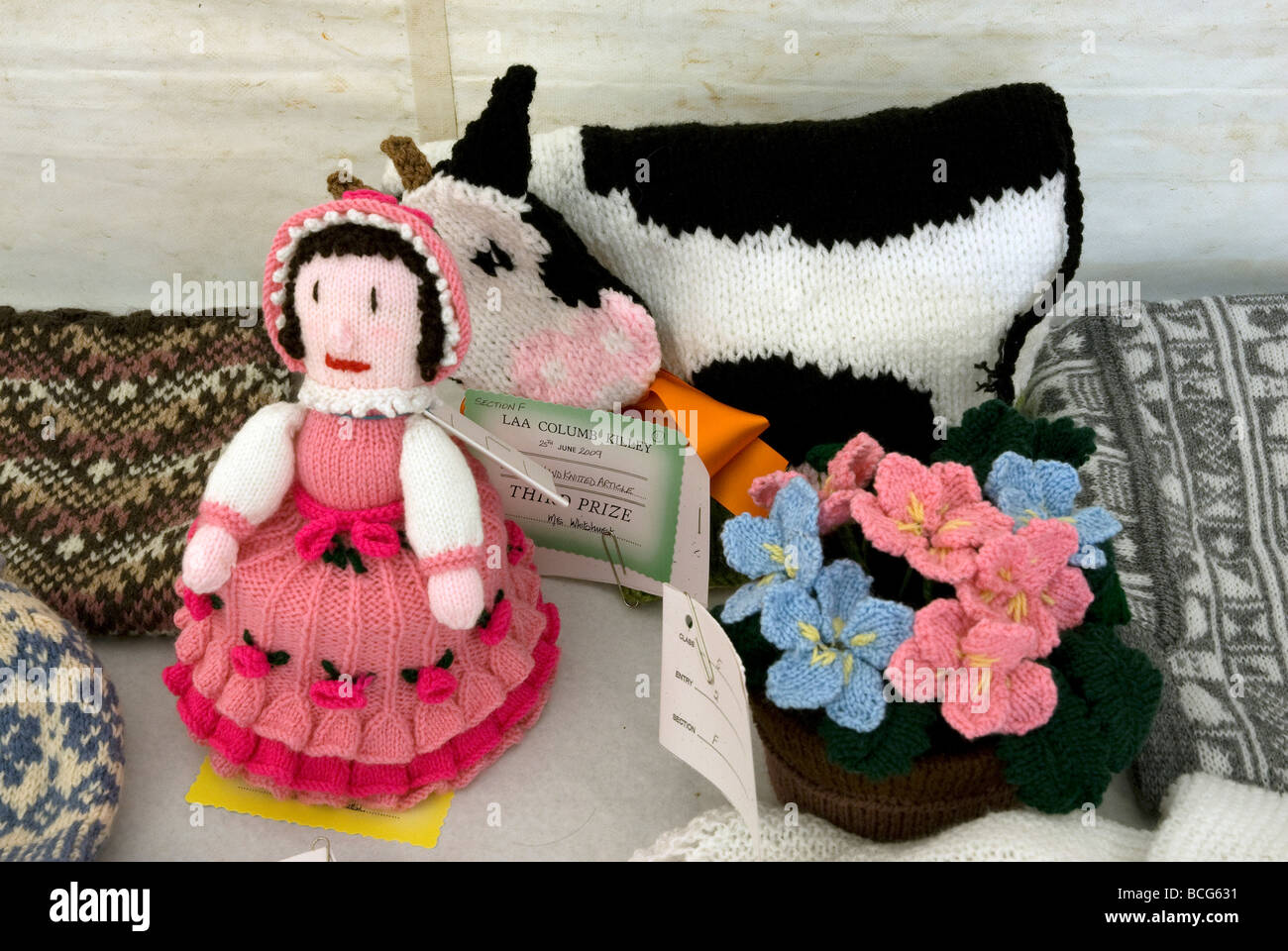 Gestrickte Artikel in Agrarmesse handgefertigt Stockfoto