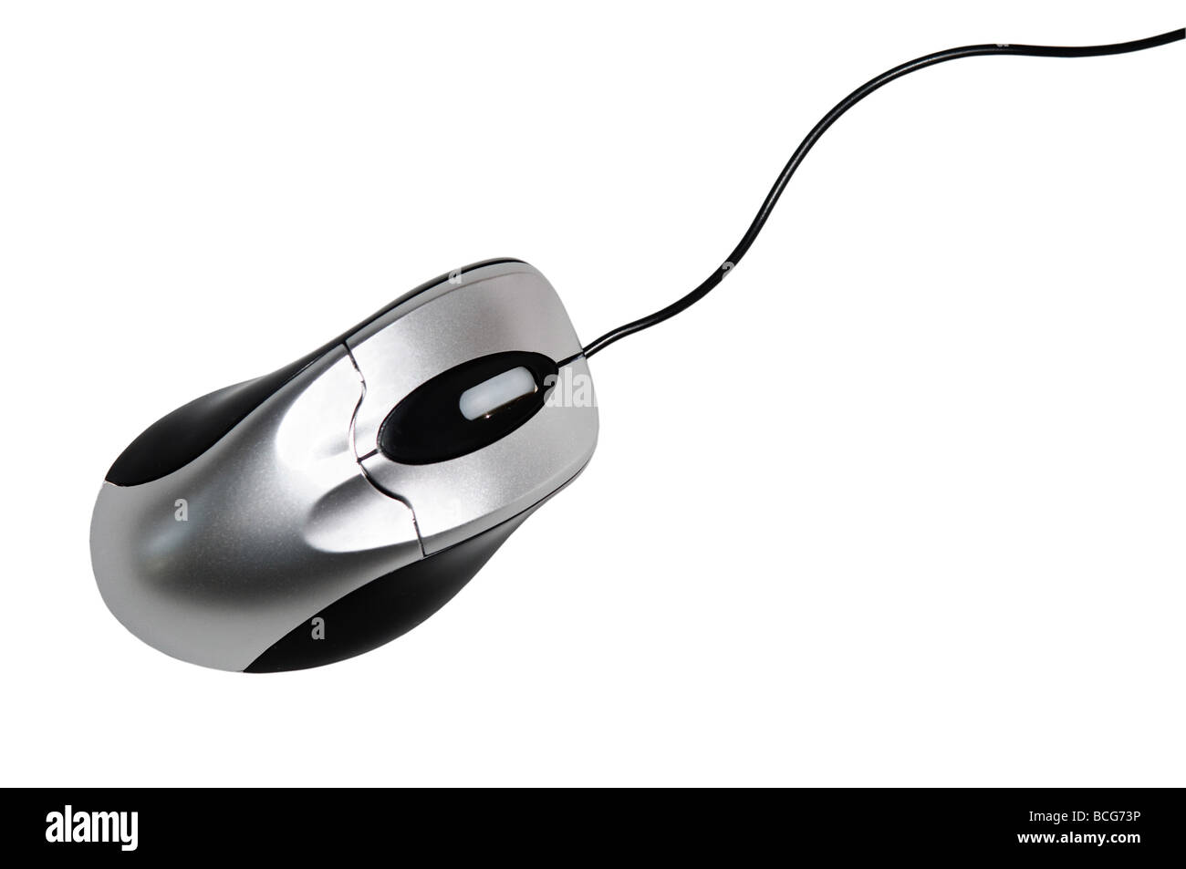 Computer-Maus mit einem Rad auf weißem Hintergrund Stockfoto
