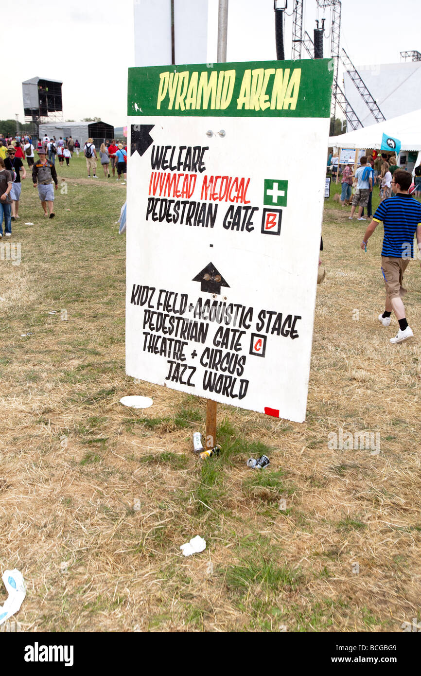 Pyramiden Sie-Bühne Zeichen beim Glastonbury Festival 2009 Stockfoto