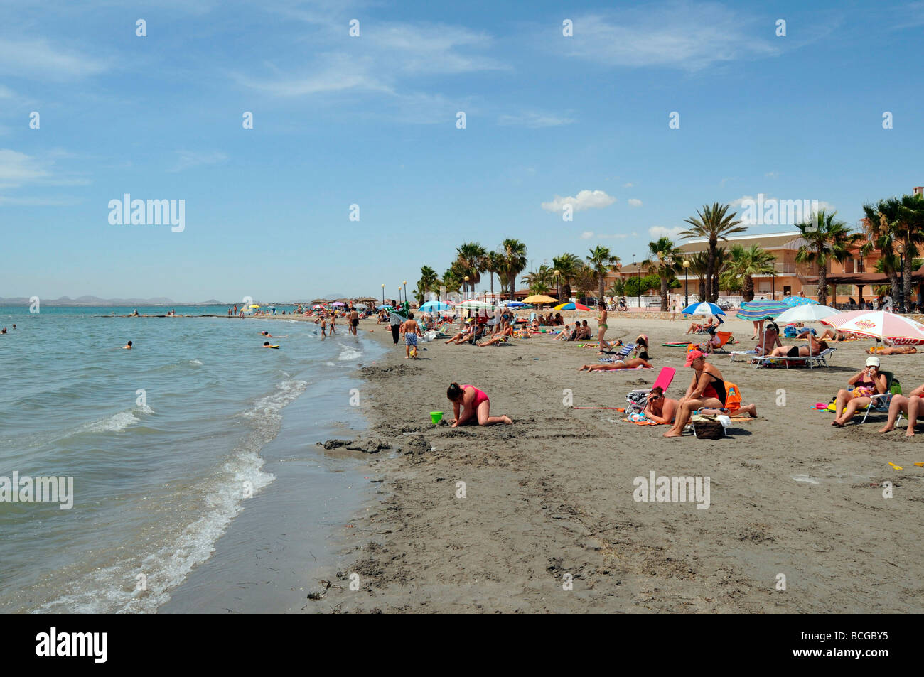 Der schöne Strand in Los Alcazares, Mar Menor Costa Calida, Ostküste Spaniens Stockfoto