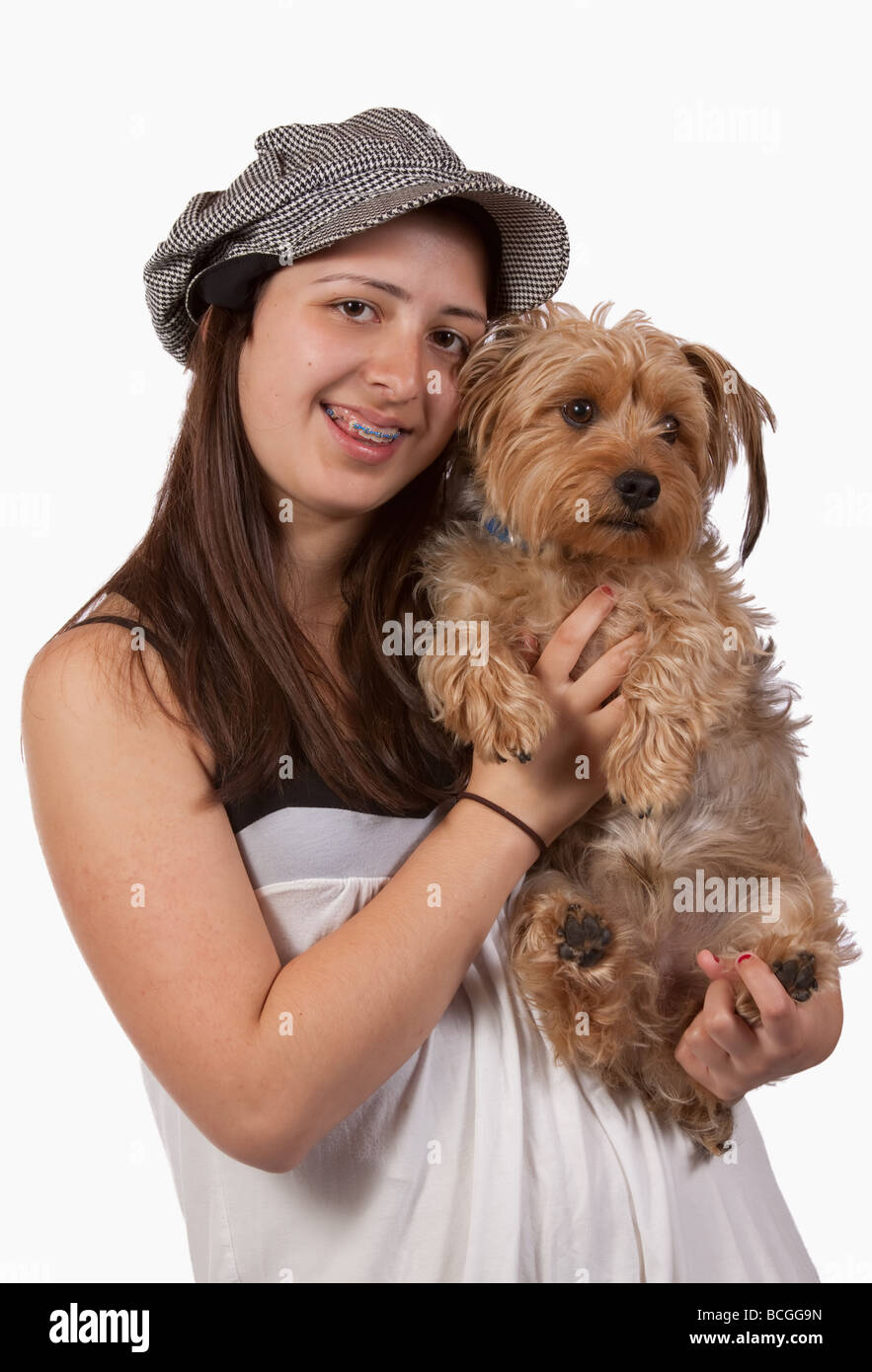 Teen Mädchen mit ihrem Hund Stockfoto