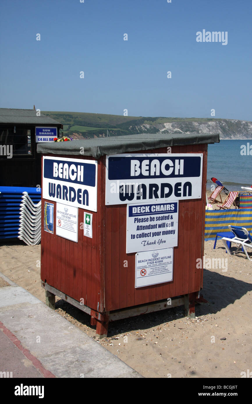 Beach-Chefin Hütte am Strand von Swanage, Dorset, Großbritannien Stockfoto