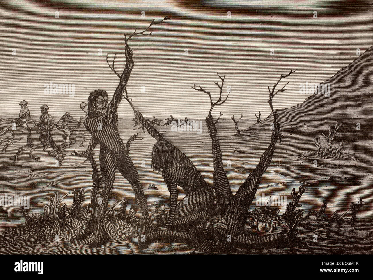 Baum-Männer von Indien im 19. Jahrhundert.  Sie verkleidet sich als Bäume, um entdeckt zu werden. Stockfoto