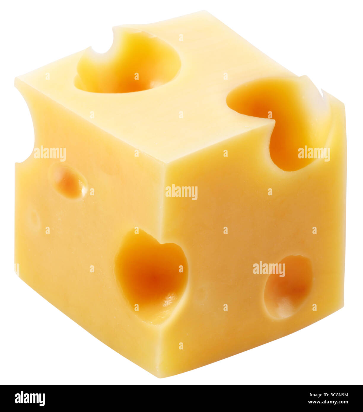 Block-Käse auf weißem Hintergrund Stockfoto