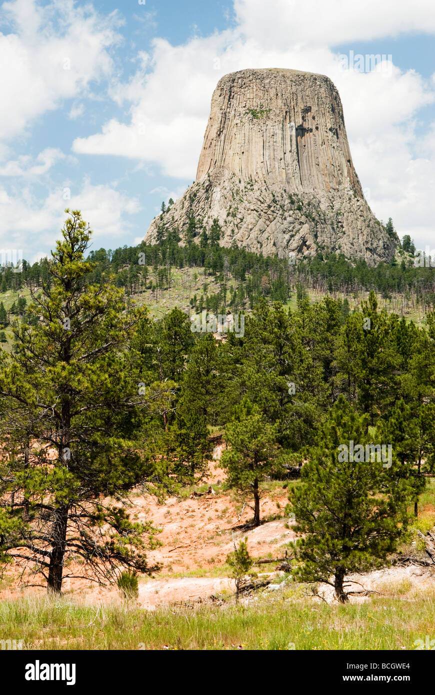 Ansicht des Devils Tower National Monument in Wyoming Stockfoto