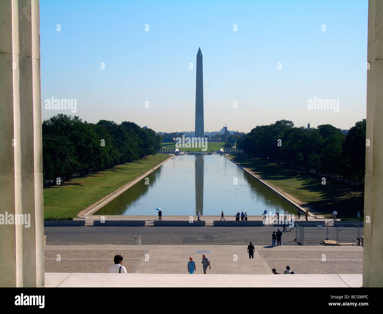 Washington Monument gesehen von der Lincoln Memorial, Washington DC Stockfoto