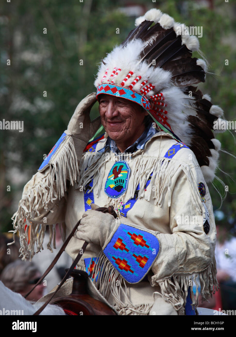 Kanada Alberta Banff Canada Day Parade indianischen Mann Stockfoto