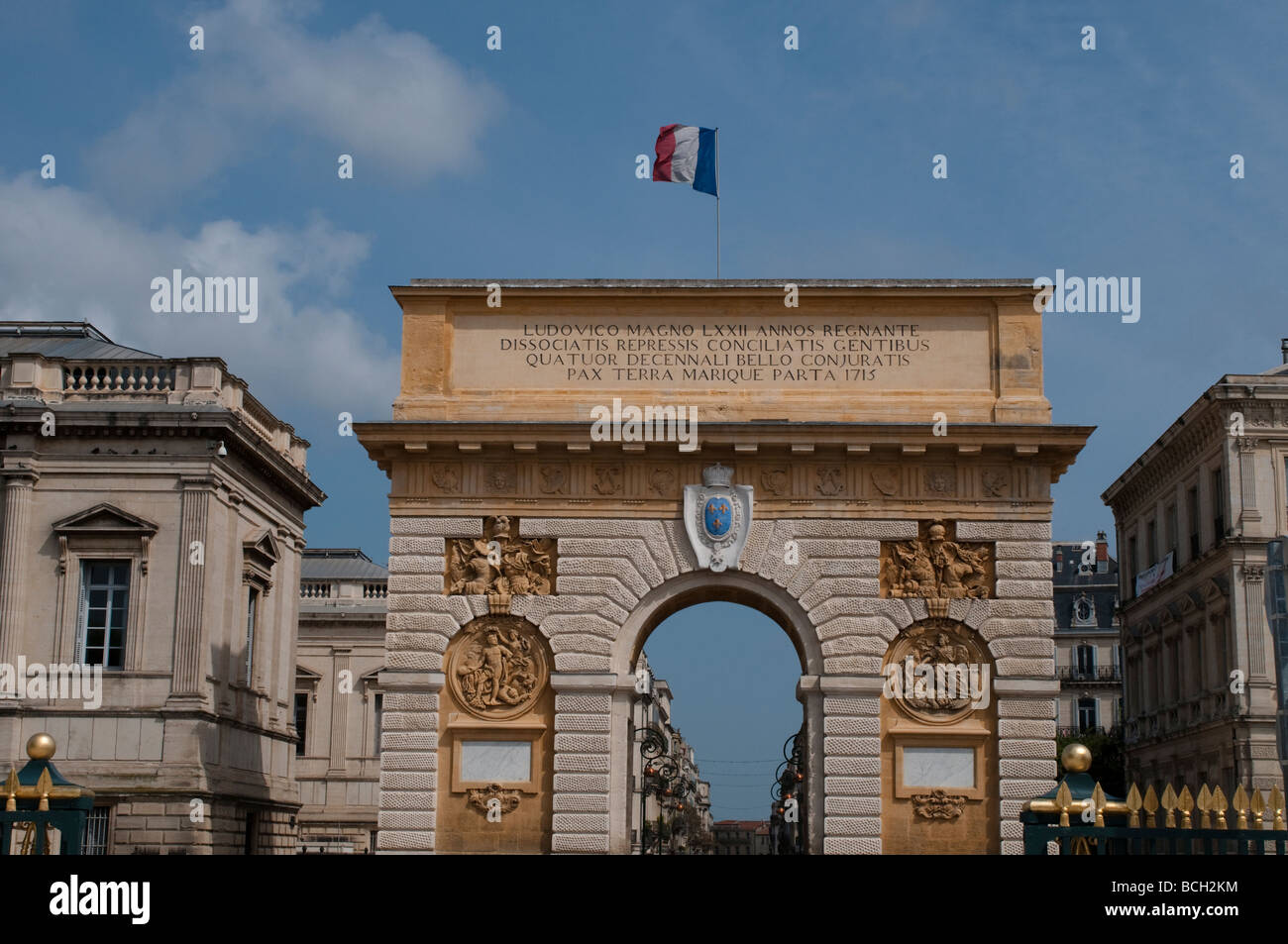 Promenade du Peyrou Arc de Triomphe Montpellier Frankreich Stockfoto