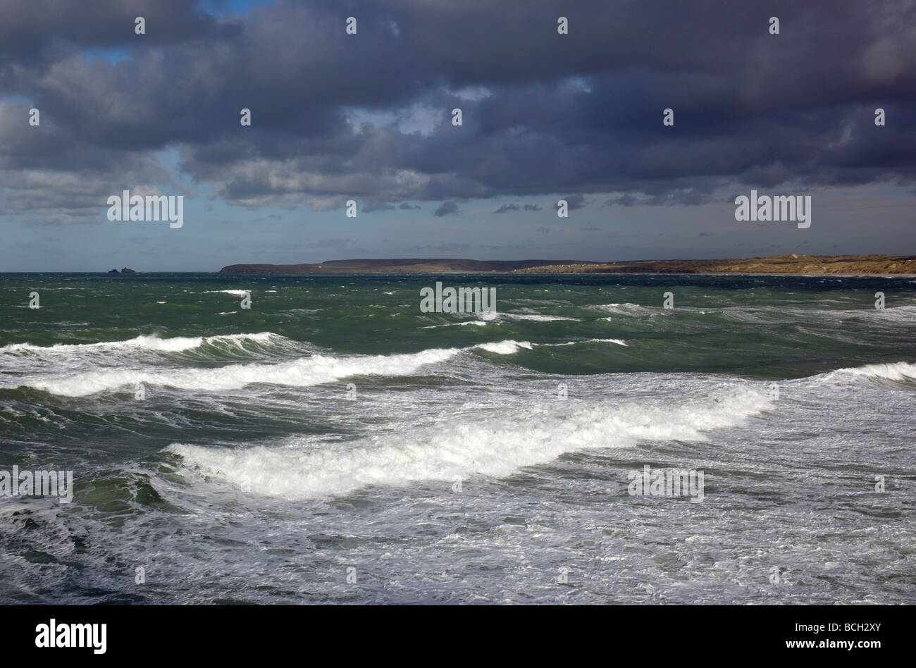 Godrevy von Lelant Blick über St Ives Bay Cornwall Stockfoto