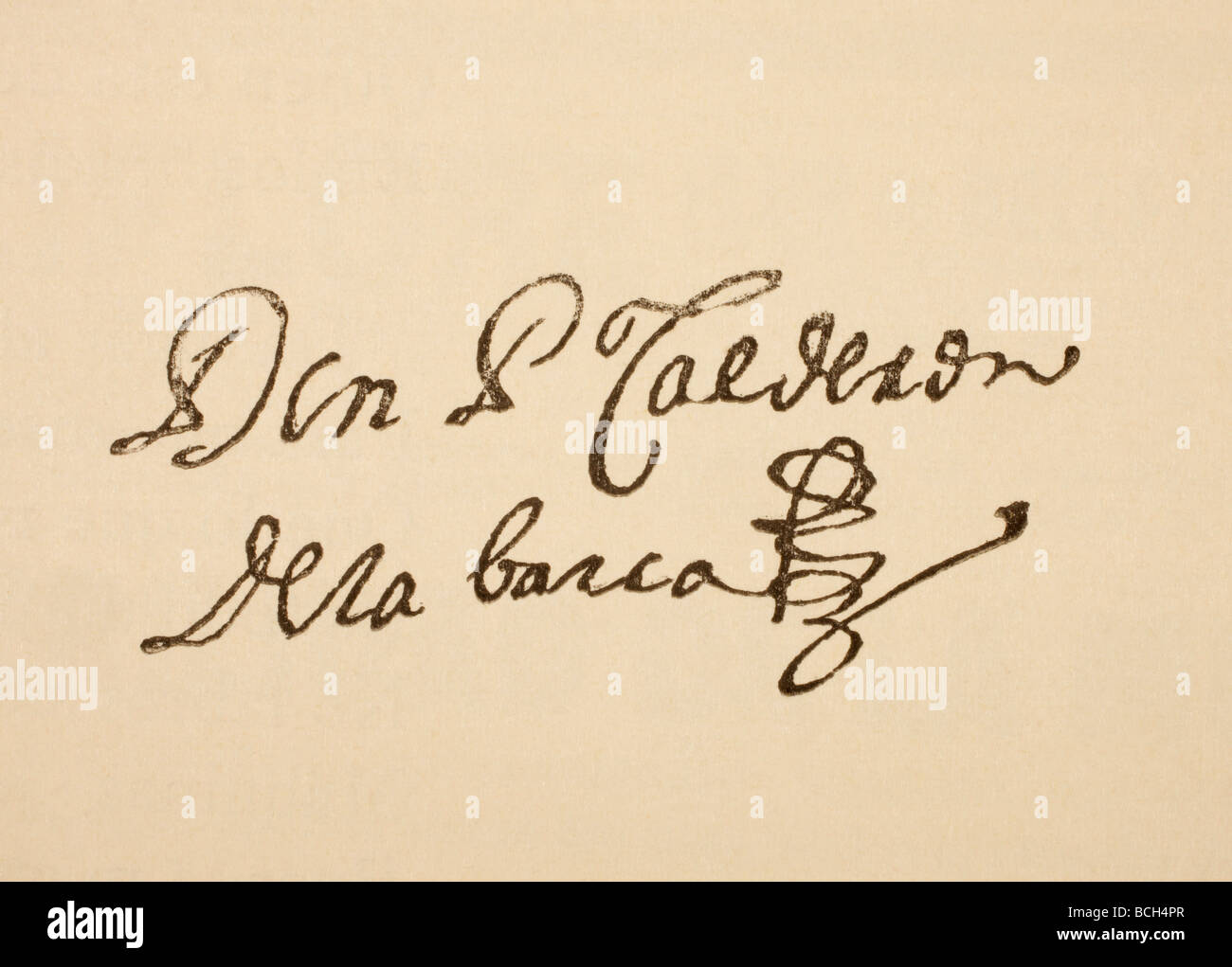 Unterschrift des spanischen Dramatikers Pedro Calderón de la Barca, 1600-1681. Stockfoto
