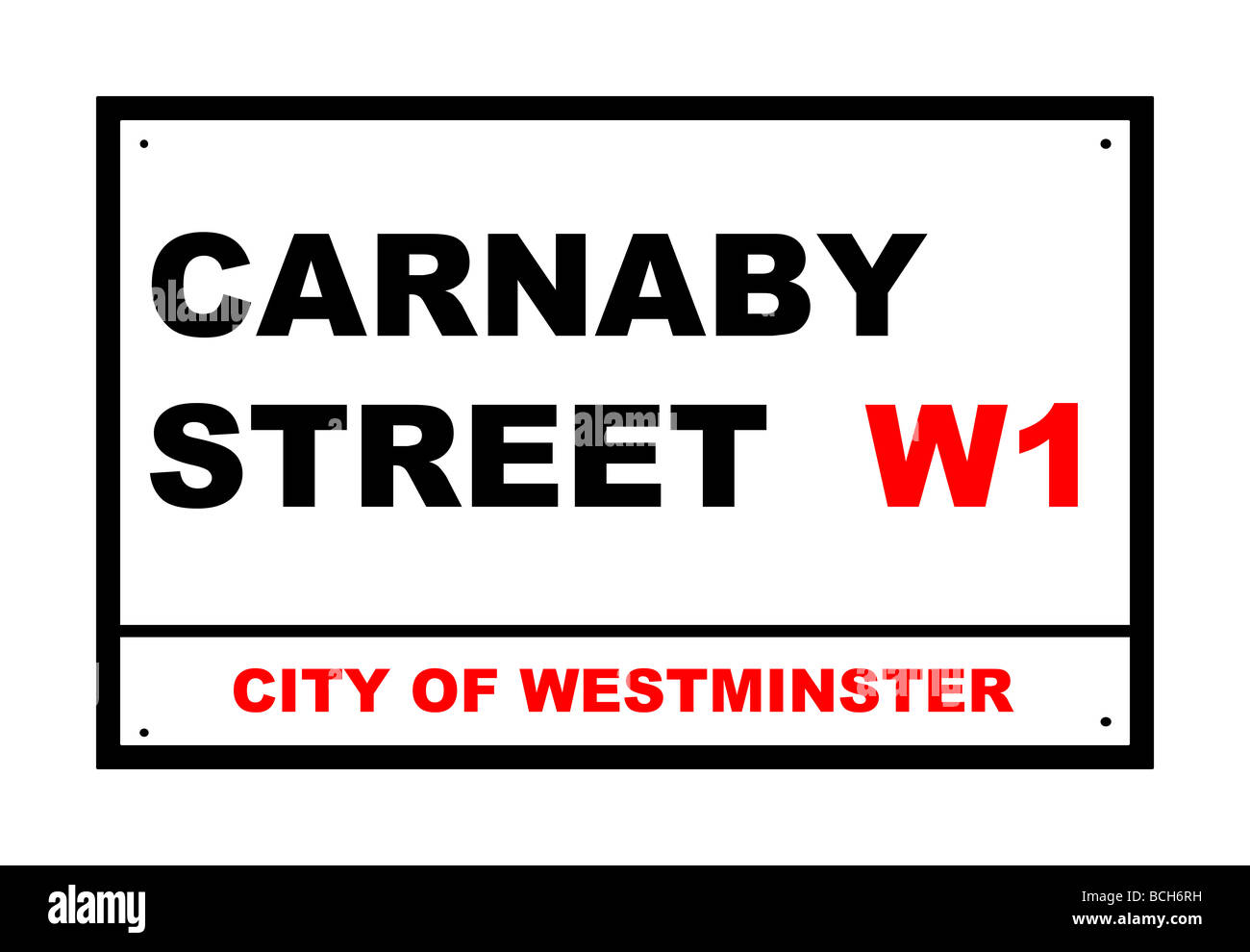 Carnaby Street Straßenschild isoliert auf weißem Hintergrund London England Stockfoto