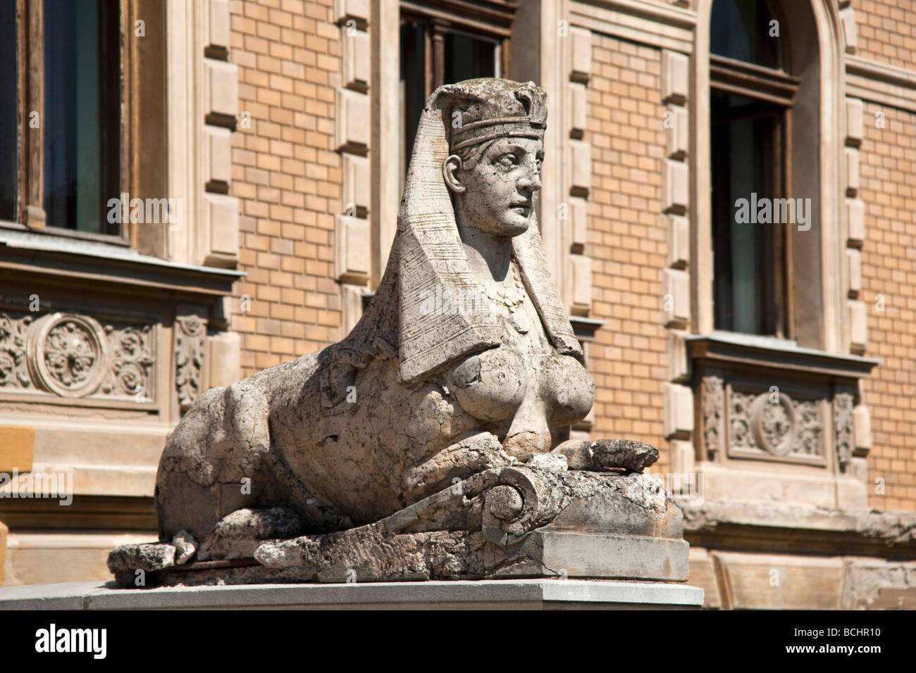 Sphinx Stein Haupt Eingang architektonisches Werk Stockfoto