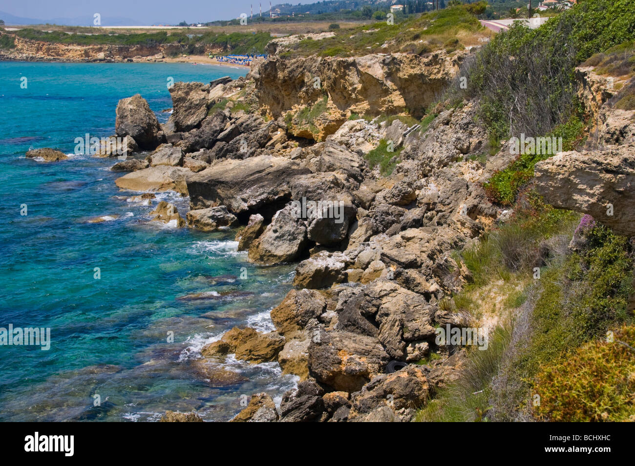 Küstenerosion Ammes Beach auf der griechischen Insel Kefalonia Griechenland GR Stockfoto