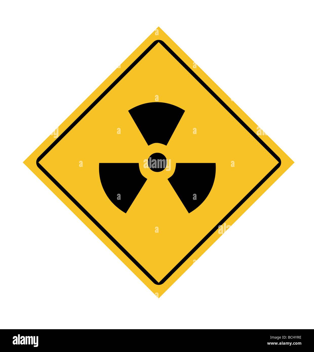 Radioaktiven Verkehrszeichen isolierten auf weißen Hintergrund Stockfoto