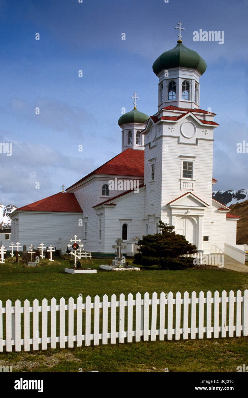 Heiligen Himmelfahrt Russisch-orthodoxe Kirche Unalaska AK Dutch Harbor Südwesten Sommer Porträt Stockfoto