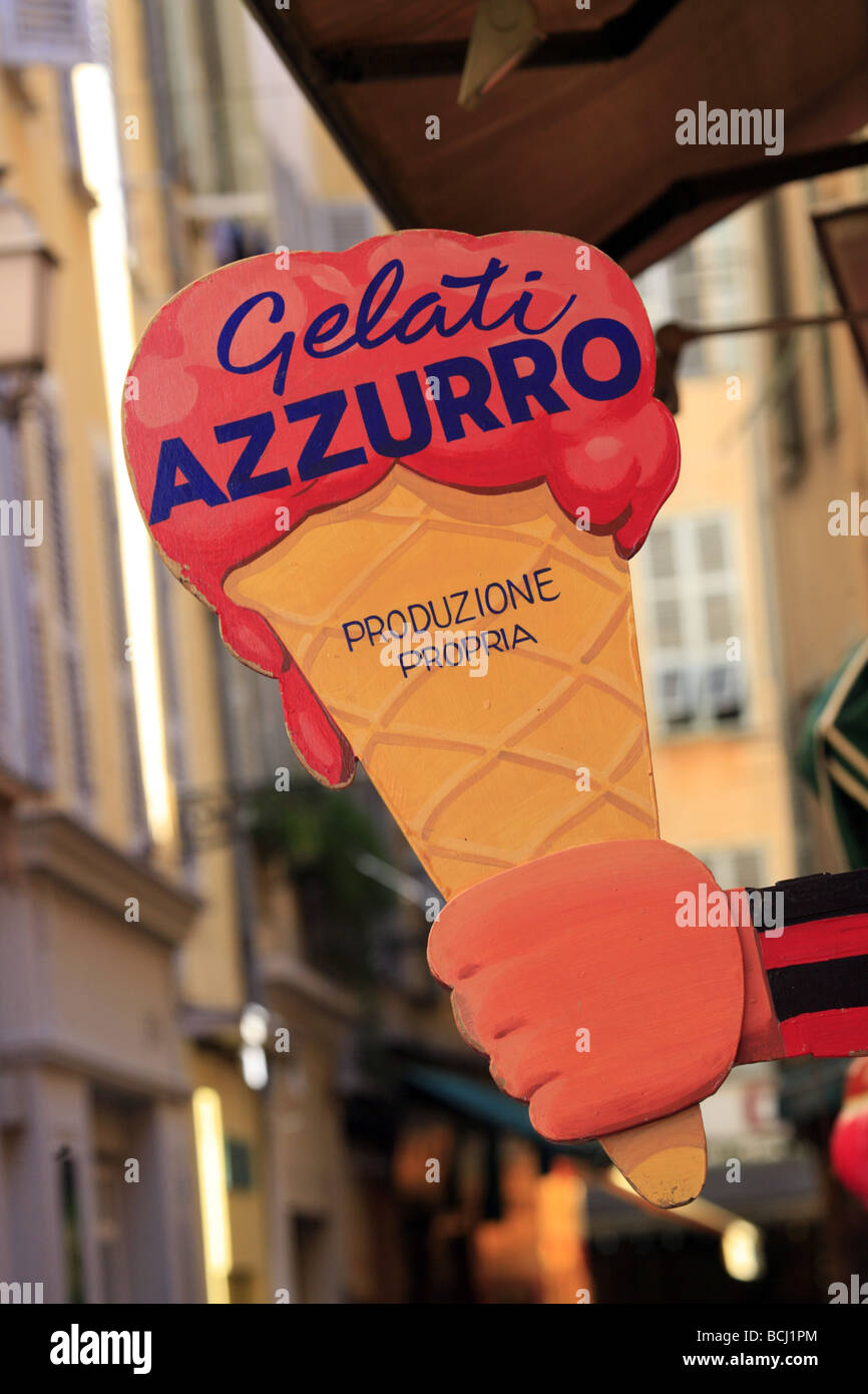 Ice Cream Shop anmelden in italienischen Nizza Frankreich Stockfoto