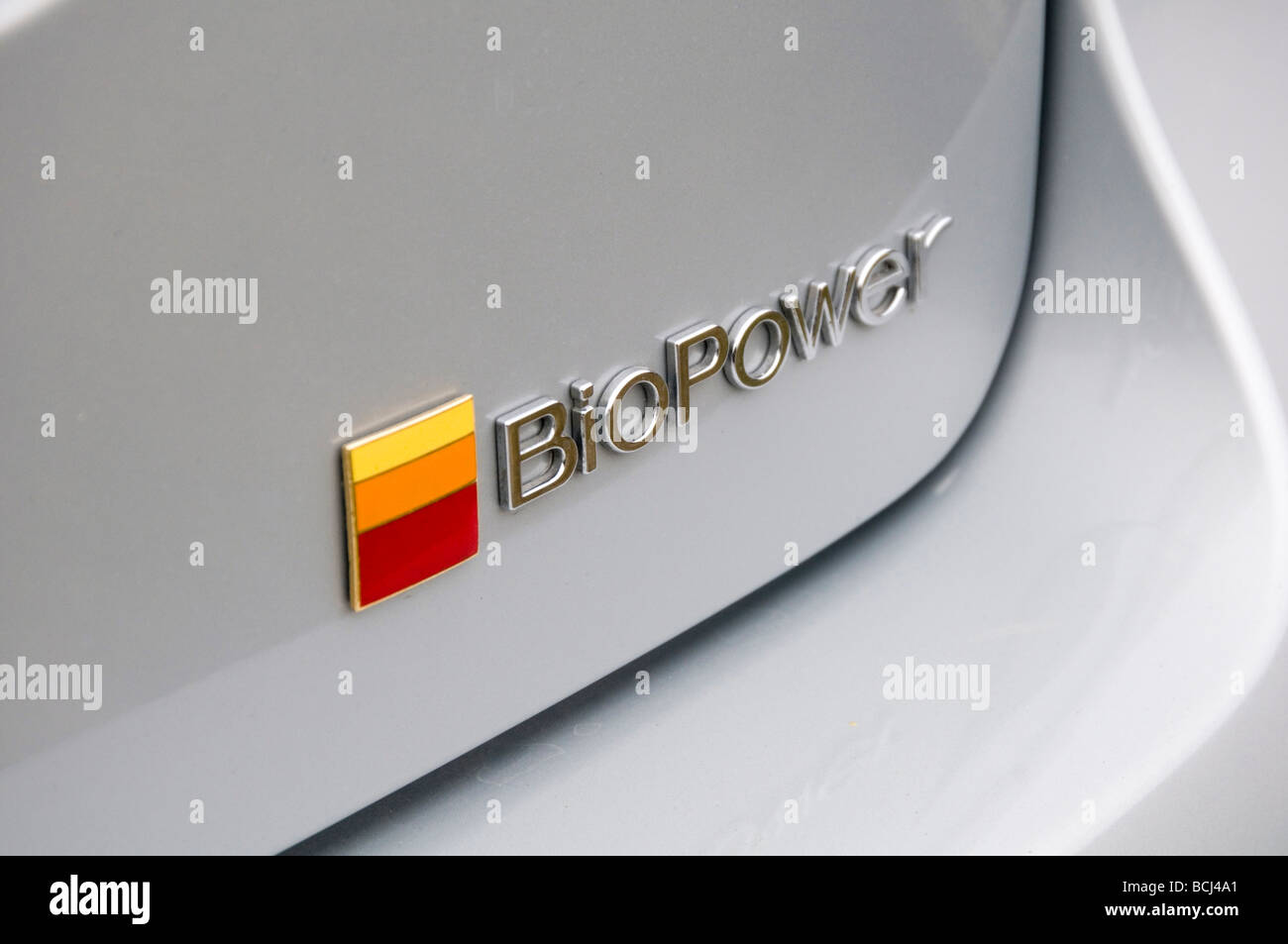 Saab Biopower Bio macht Alkohol Biokraftstoff Treibstoff Methanol e85 ökologisch nachhaltige grüne CO2-neutrale Benzin Auto ca Stockfoto