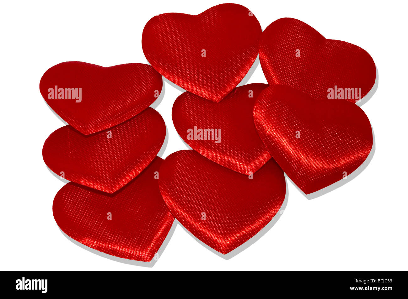 Bild der Gruppe rote Herzen isoliert auf weiß. Stockfoto