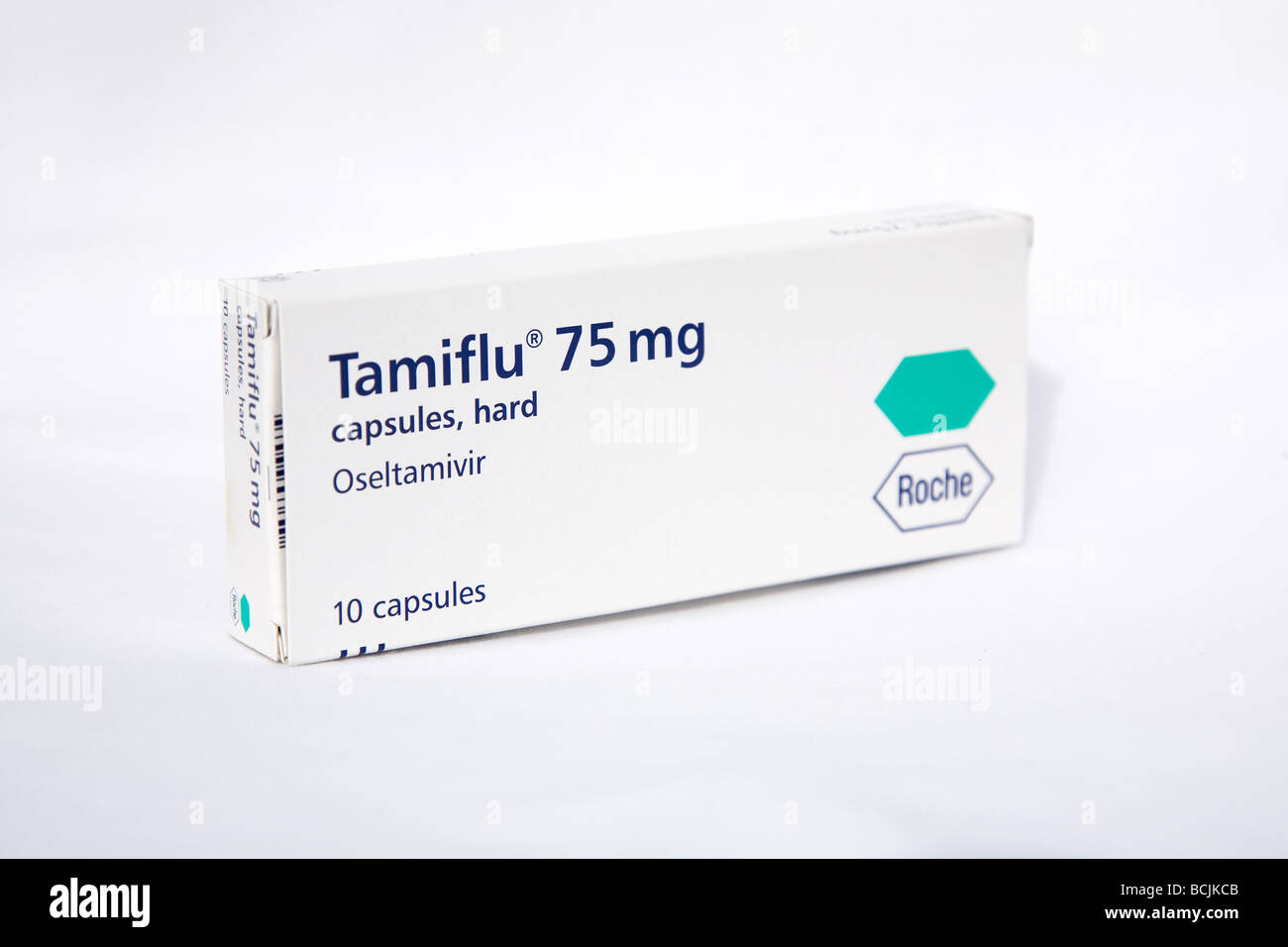 Eine Schachtel mit Tamiflu 75 mg-Tabletten, eines der Medikamente  verschrieben, um Menschen mit Symptomen Stockfotografie - Alamy