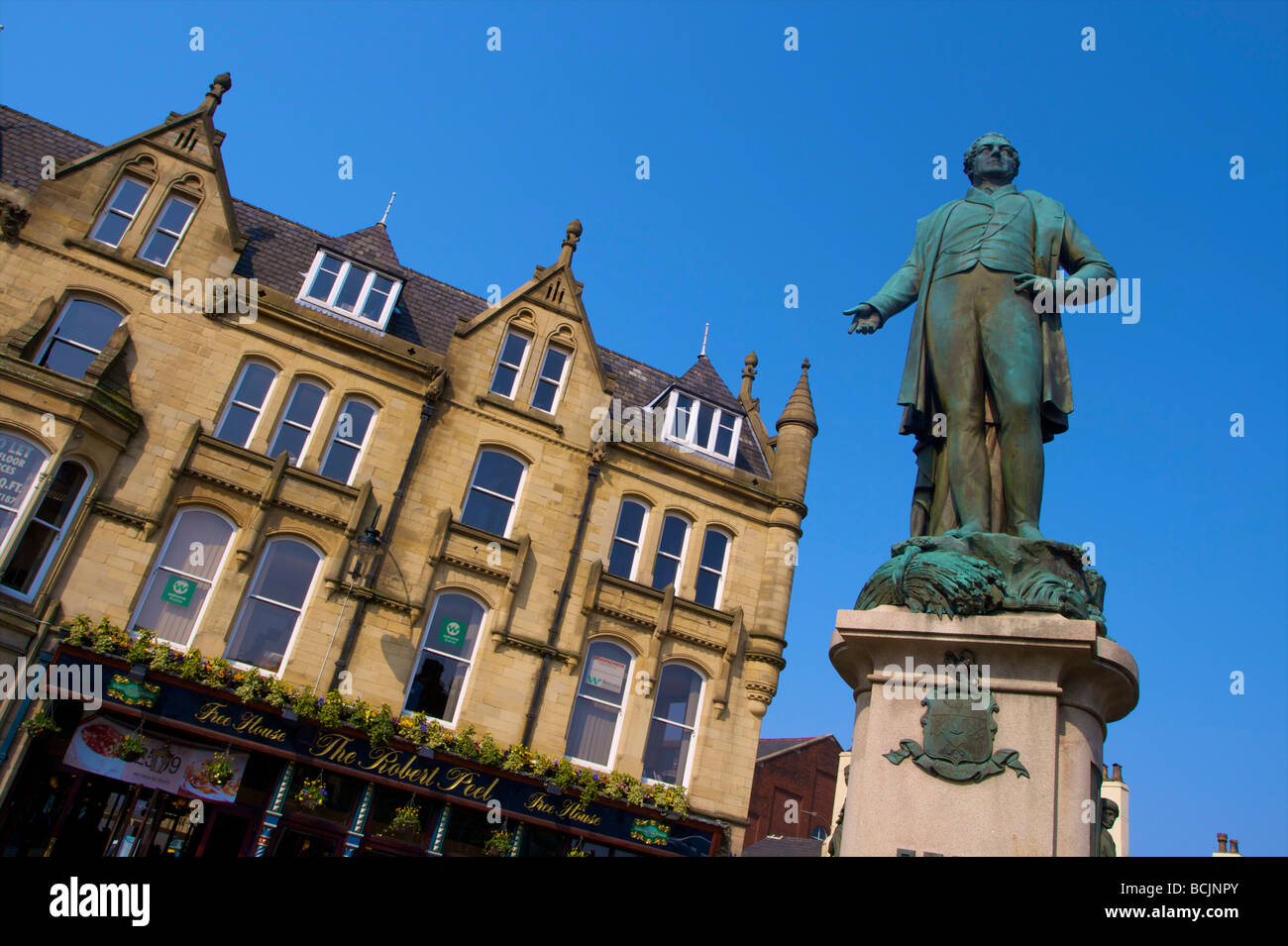 Statue von Sir Robert Peel, Bury, Lancashire, England Stockfoto