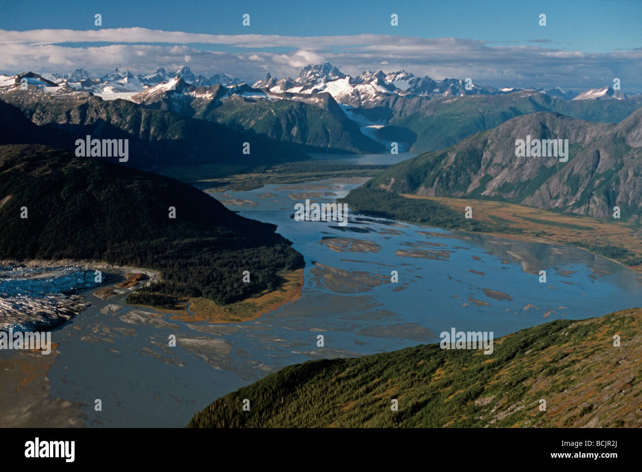 Aerial View von Taku River und Inlet Küstengebirge/nAlaska Herbst Südost Stockfoto