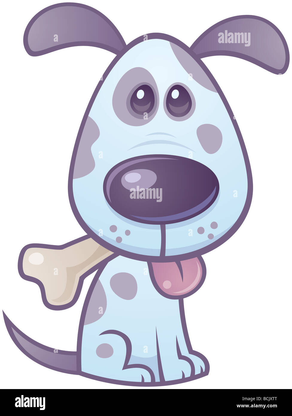 Vektor-Cartoon Illustration einen niedlichen Welpen Hund mit einem Knochen in den Mund und die Zunge heraus. Stockfoto