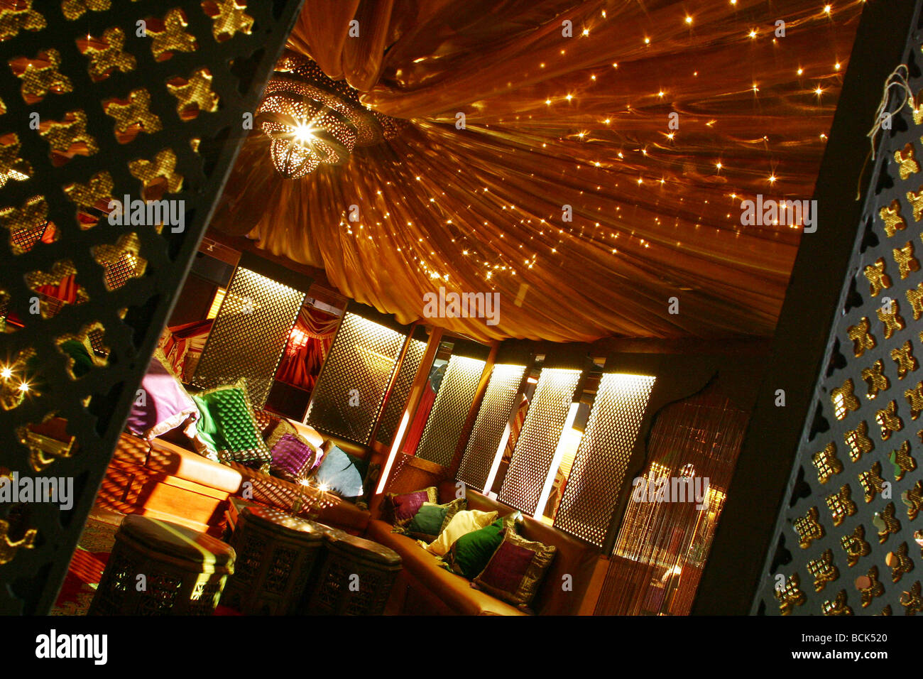 Bambu Nachtclub, Birmingham, marokkanische Thema, marokkanisches Interieur Stockfoto