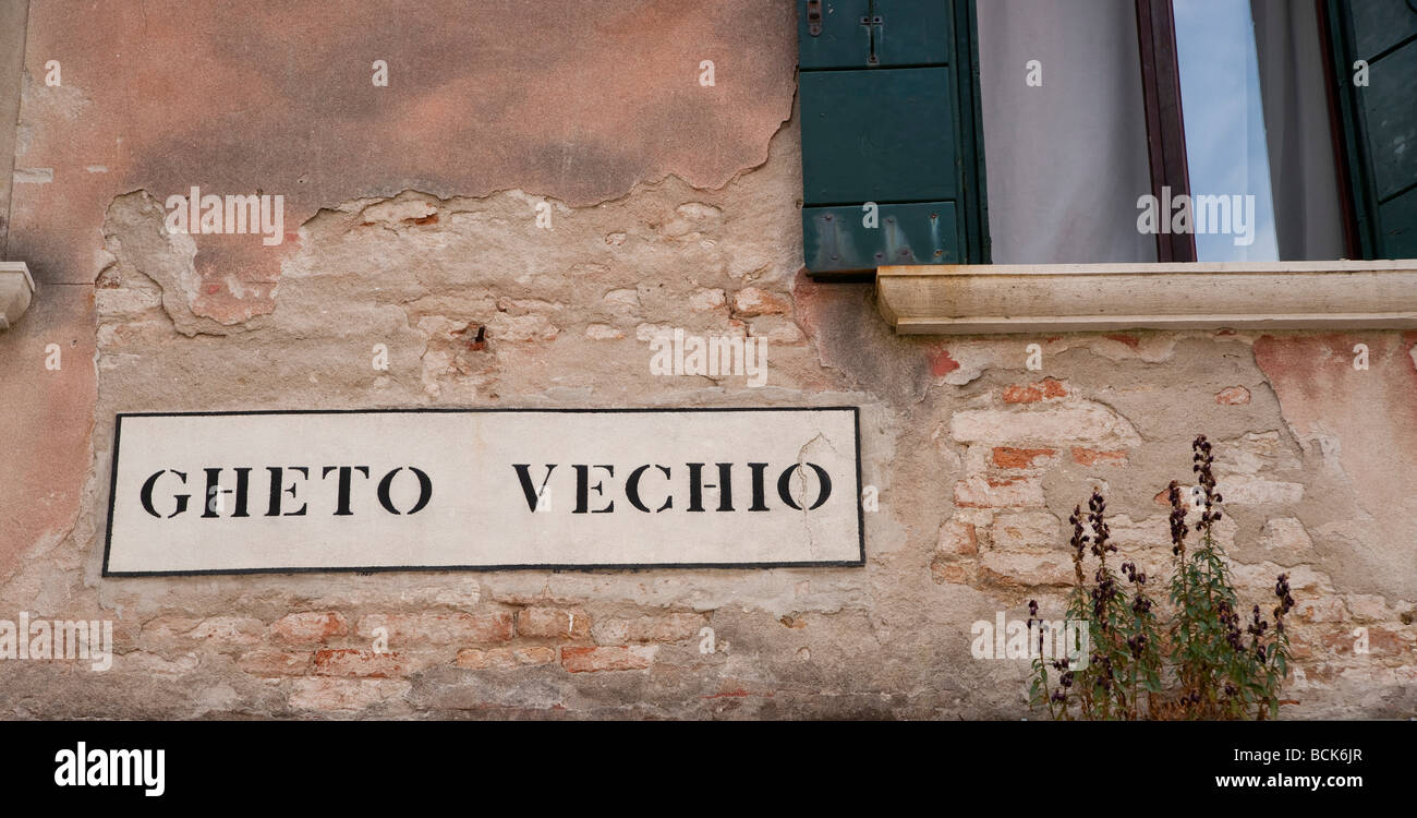 Venedig - im Ghetto, Gheto Vechio (alte Ghetto) Bezirk Zeichen Stockfoto