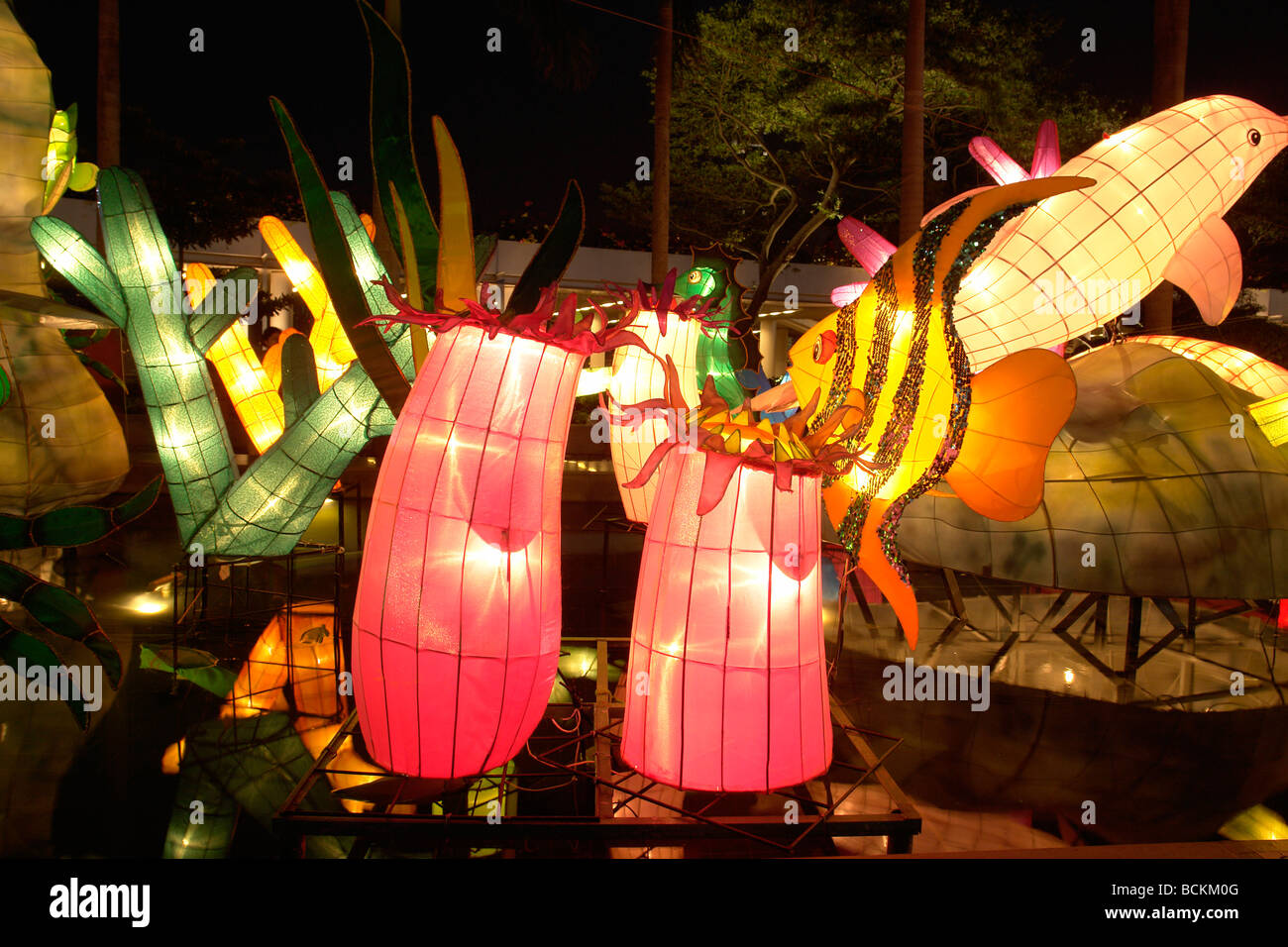 Laternen Dekoration während der Mid-Autumn Festival oder Mondfest im Victoriapark in Causeway Bay Hong Kong China Stockfoto