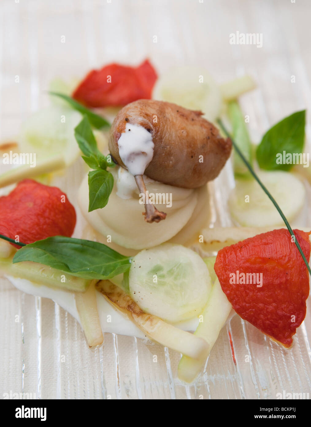 Wachtel - Mittagsimbiss 10 € bei der Michelin-Sterne-Hotel-Metropole-Venedig-Italien Stockfoto