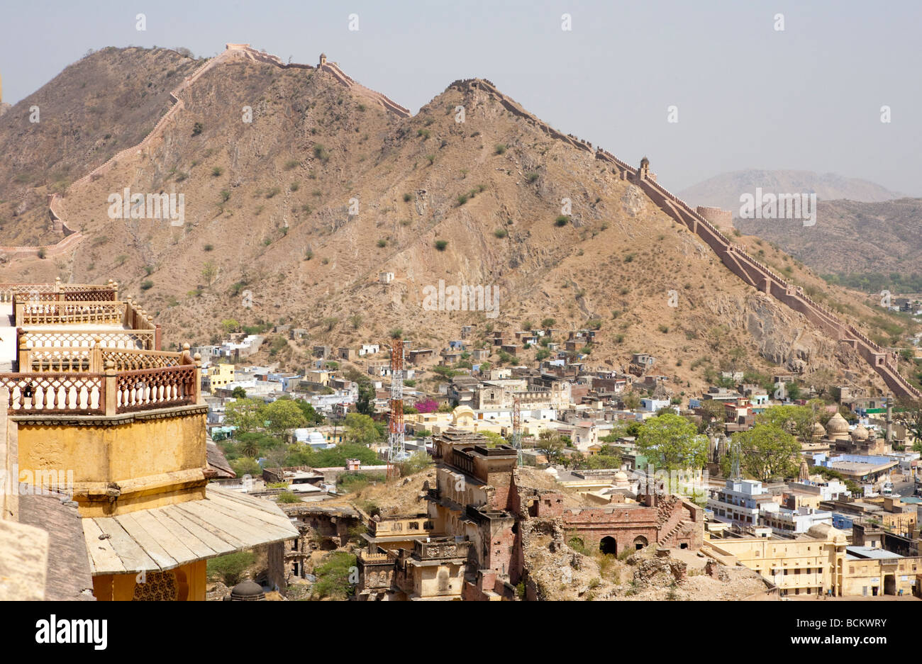 Blick vom indischen Amber Fort in Jaipur Rajasthan Stockfoto
