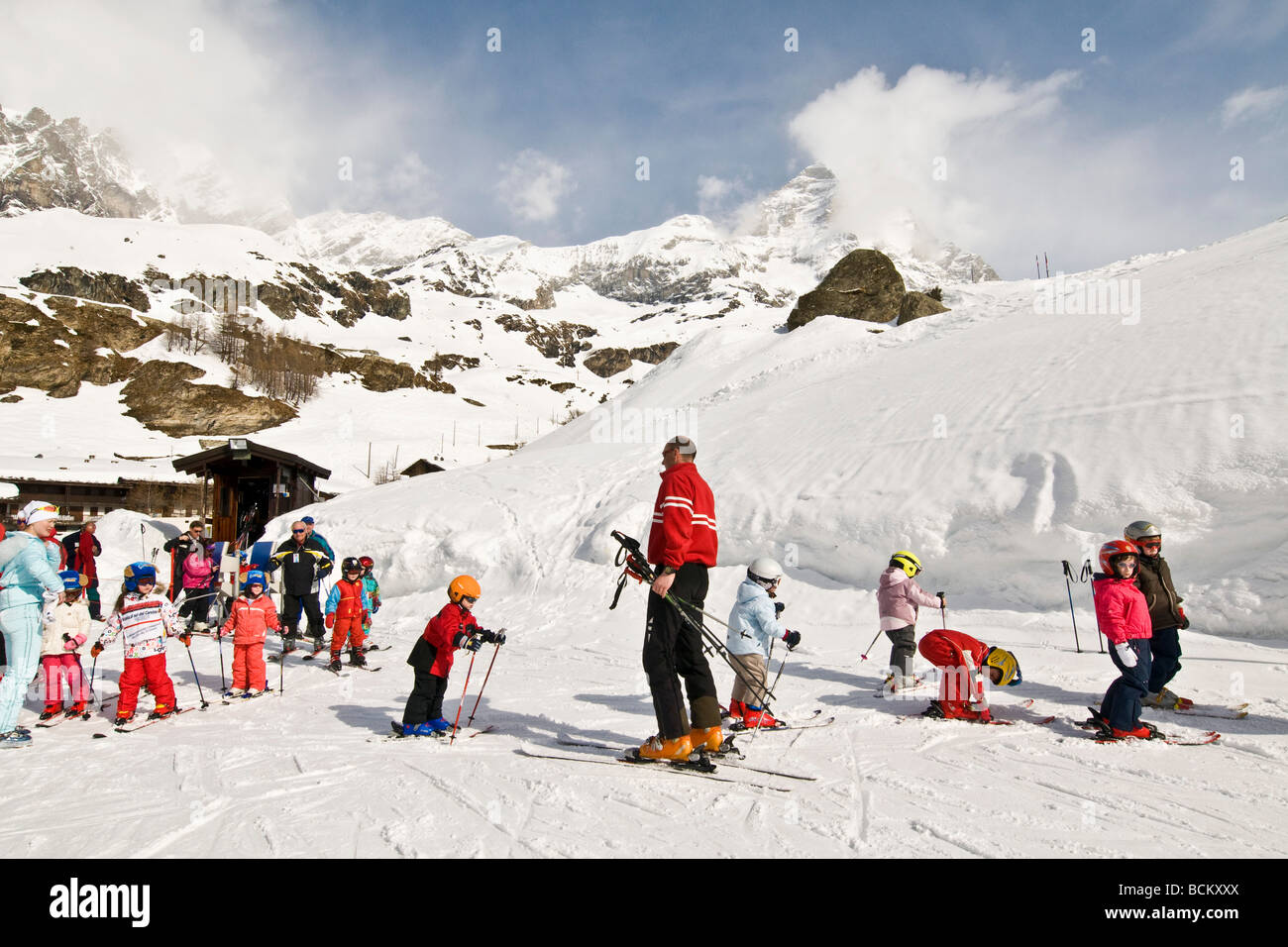 Skischule Cervinia Aosta Italien Stockfoto