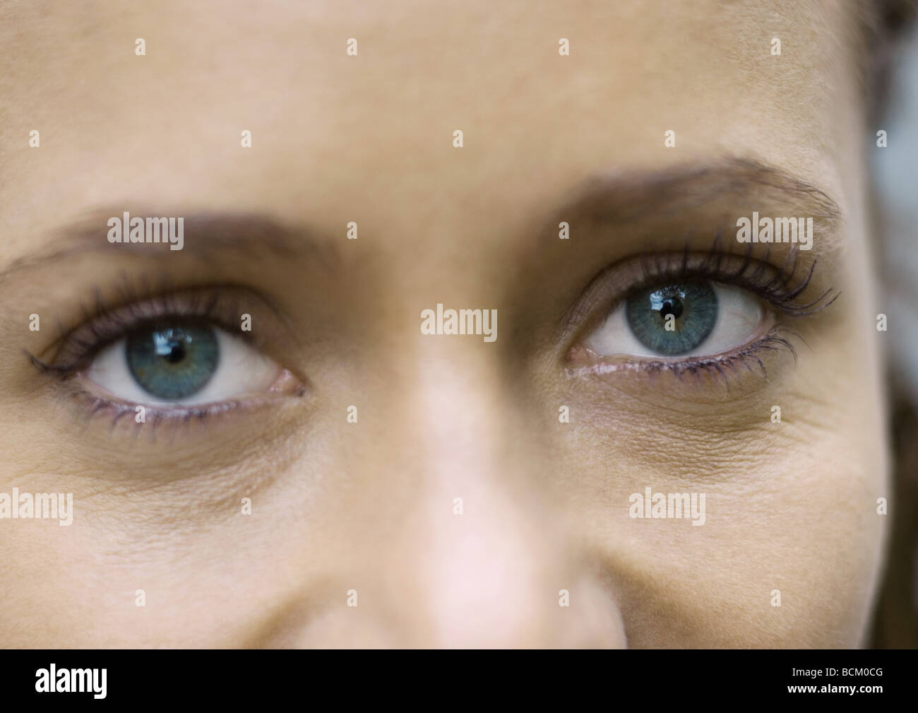 Frau Augen Blick In Die Kamera Nahaufnahme Verkurzte Ansicht Stockfotografie Alamy